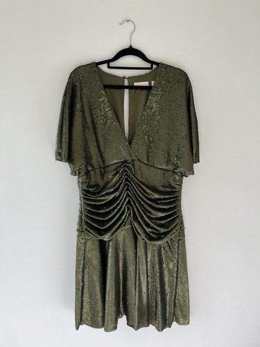 Sass And Bide Olive Green Sequin Across The Universe Mini Dress - AU 14 US 10 - Picture 2 of 5
