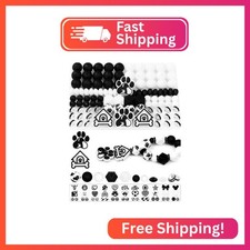 102PCS FIVEIZERO Black  White Focal Silicone Beads for Keychain Making   Dog, R