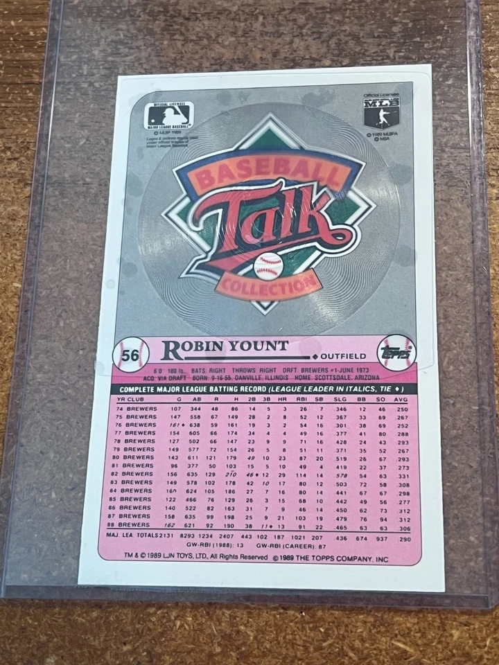 1989 Topps Baseball Talk Collection/LJN Toys # 56 Robin Yount - Image 2 of 2