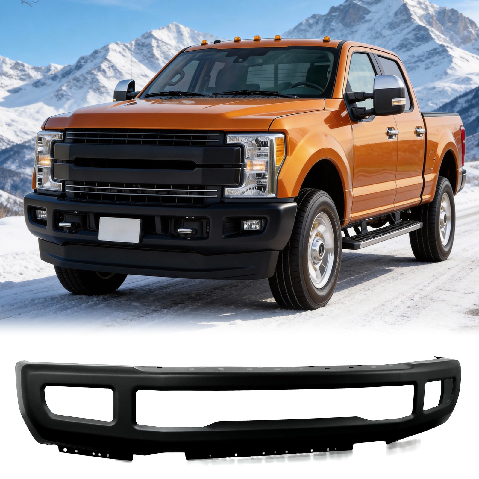 Front Bumper Face Bar for 2017-2019 Ford F-250 F-350 with Fog Light Holes Black