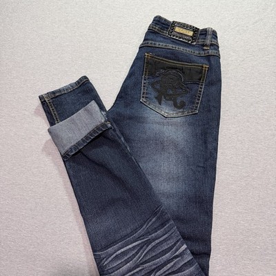 Vtg Rocawear Denim Jeans Junior Women's 5 Skinny Low Rise Stone Wash Blue