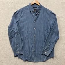 NWT Banana Republic Mens Large L Blue Chambray Cotton Slim Fit Button Down Shirt
