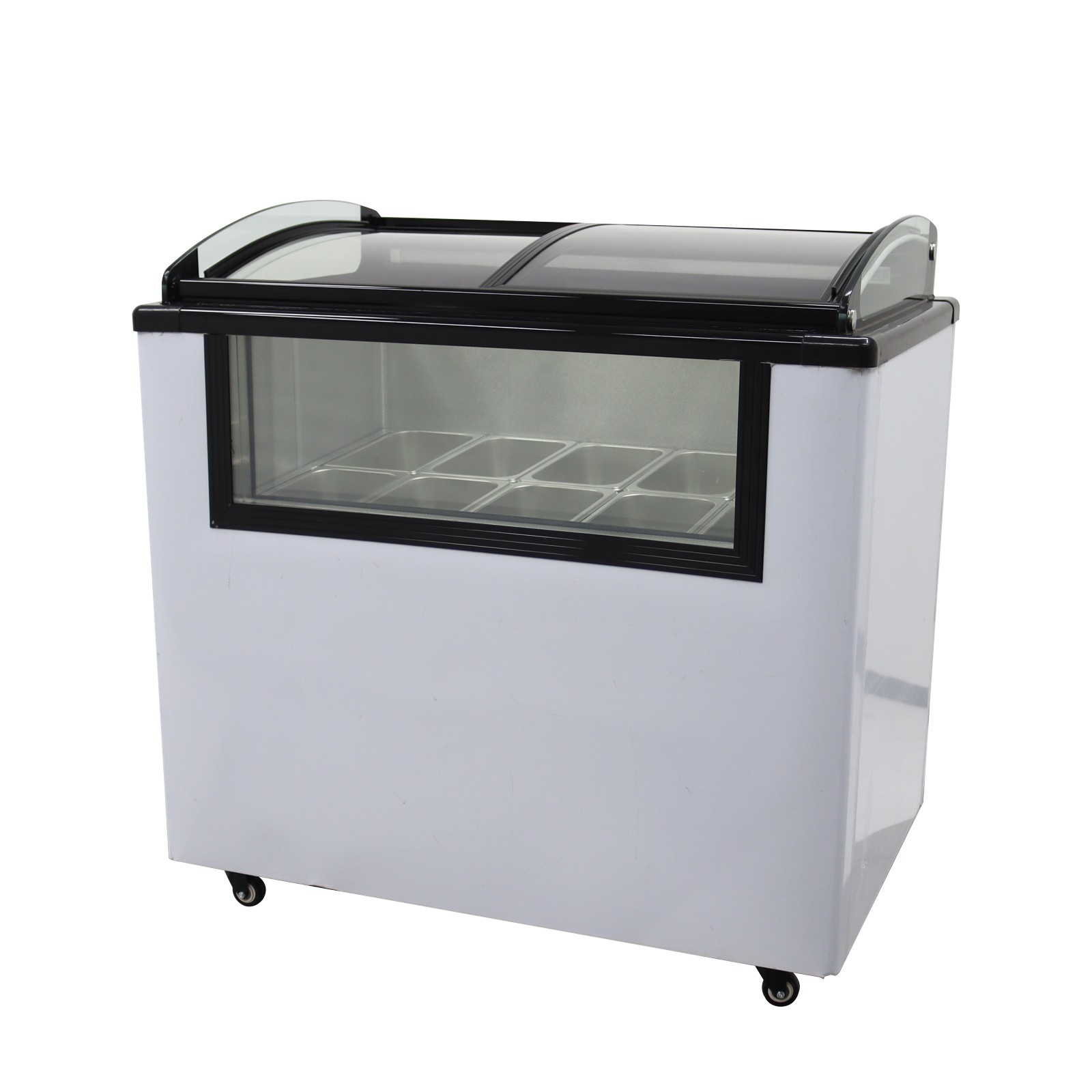 10 PAN Ice Cream Showcase Ice Cream Display Cabinet with Universal Wheels 110V