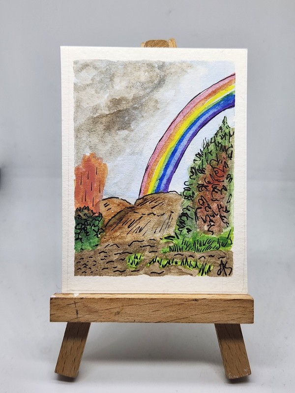 ACEO Original Painting “Beautiful” by Abby Watercolor & Pen 2.5in x 3.5in