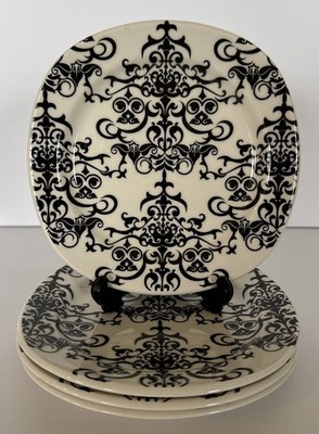 Pottery Barn Versailles Black White Chandelier Lace Salad Plates 7.25  Set of 4