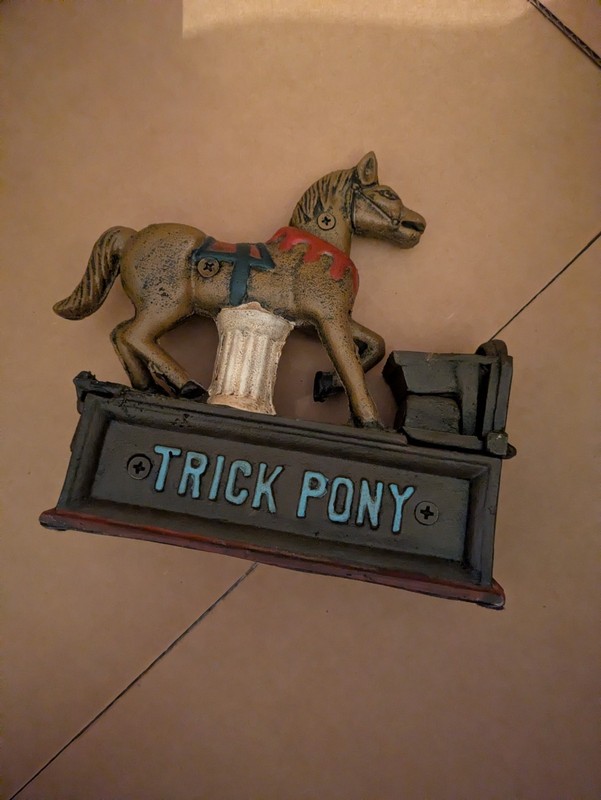 Antique CAST IRON Trick Pony Mechanical Bank Horse Reproduction