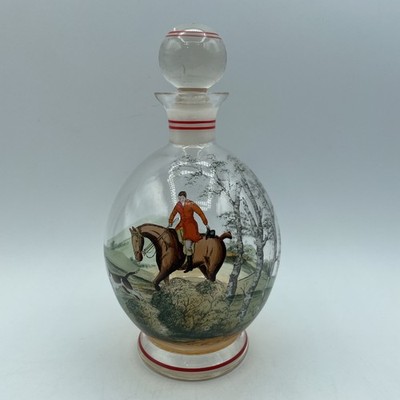 CZECH HAND PAINTED HORSE FOXHOUND DOG AND HUNTSMAN RIDER FOX HUNTING DECANTER