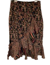 Skirt LEKLA SAHELI PAISLEY Brocade Jamara  Asymmetrical Ruffle Skirt  LARGE