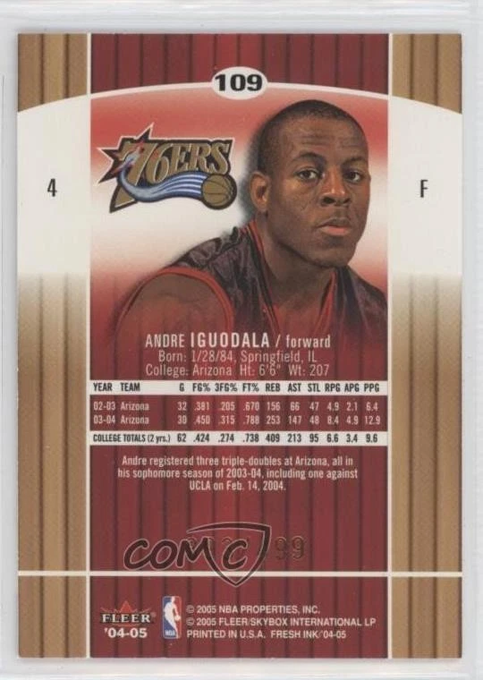 2004-05 Skybox Fresh Ink Rookie /499 Andre Iguodala #109 Rookie RC - Image 2 of 2