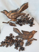 Vtg Set of Coppercraft Bird Dogwood Branch Wall Plaques Syroco