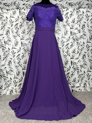 Elegant Purple Lace Evening Gown Prom wedding Guest Sz M 8 NWT Bridesmaid #E
