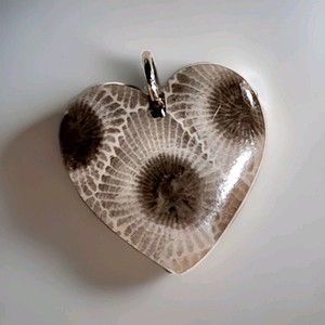 Vtg Michigan Polished Petoskey Stone Pendant High Contrast Sunburst Artisan Made