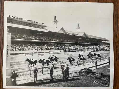 Original 1956 Press Photo Racehorse "NEEDLES" Wins 1956 Kentucky Derby