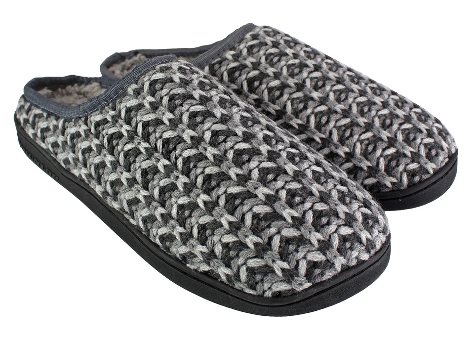 Dunlop Mens Slippers Rubber Sole Cosy Fleece Open Back Mule Slippers