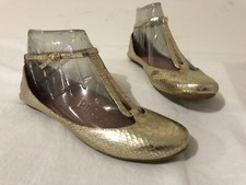 SE Boutique Sam Edelman T-Strappy Ballet Flats Gold Metallic Faux Snakeskin 8M
