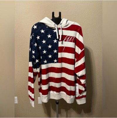 Gap X Balmain Paris Mens Cotton Blend USA American Flag Pullover Hoodie Size L