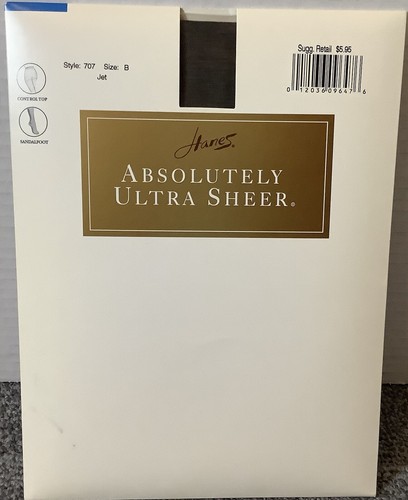 Hanes Absolutely Ultra Sheer Pantyhose Jet (Black) Vintage,Size B New In Package - Foto 3