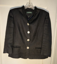 Lauren Ralph Lauren 3/4 Sleeve Blazer Linen 4 button Jacket Black Size 8 d988
