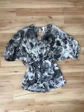 ZIMMERMANN Vapour Rose Floral Tuck Playsuit Black White Romper - Size 0 8 XS