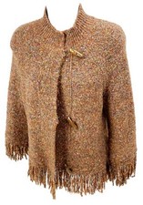 Small Ruby Road Sweater Knit Cardigan Fringe Bottom Brown Faux Cape