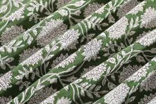 Indian Aqua Blue and Green Floral Hand Block Print Cotton Fabric by the yard