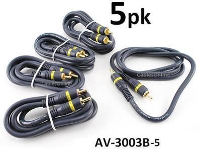 5-PACK 3ft High Quality Python  Single Video RCA ,Subwoofer Blue Cable, AV-3003B