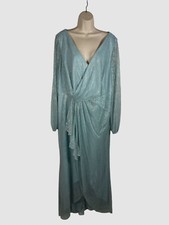 Adrianna Papell Women's Blue Metallic Mesh Bishop Sleeve Dress Plus Size 22W