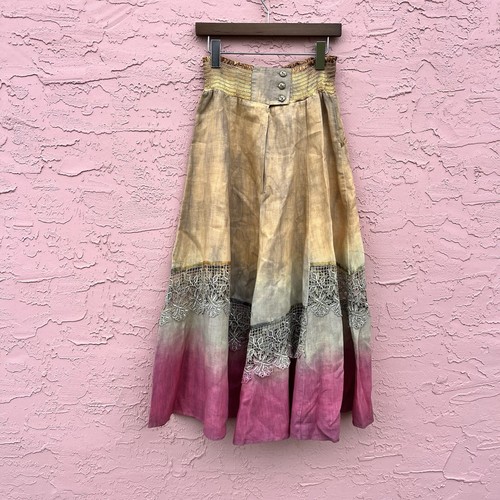 Vintage Cache Ombré Hand Dyed Linen Skirt 80s 90s Size Medium - Picture 4 of 8
