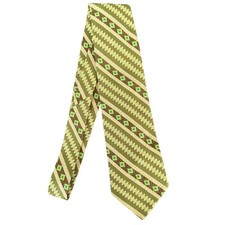 Vintage Green Brown Geometric Wide Tie by Fashion Craft Polyester Rockabilly 70s