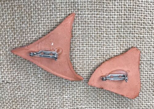 Set spille pesce fatte a mano arte ceramica strambo kitsch eclettico costiero tropicale - Foto 2 di 2