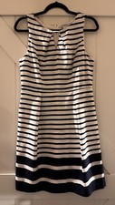 Liz Claiborne Nautical Navy/White Stripe Keyhole Neck Lined Dress Size 8
