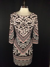 WHITE HOUSE BLACK MARKET Size M Sheath Dress Black Red Pink Floral 3/4 Sleeve