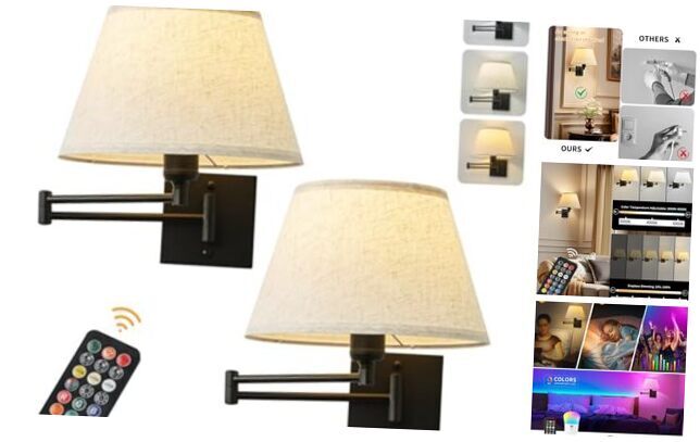 Battery Operated Wall Sconces Set of Two with Remote Control, Rechargeable