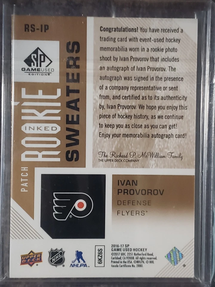 2016-17 SP Game Used IVAN PROVOROV Rookie Sweaters AUTO PATCH RS-IP 10/99 3-CLR! - Image 2 of 2