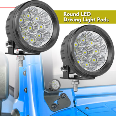 2Pcs 4'' 90W Round LED OffRoad Driving Spot Lights Work Pods Fog SUV 4WD ATV 3.5''