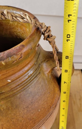 Pottery Terracotta STORAGE JAR Half Glaze No Signature Double Handle Old Vessel - Picture 2 of 17