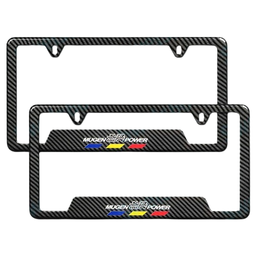 2 pcs For MUGEN POWER Carbon Fiber Look License Plate Frame Laser