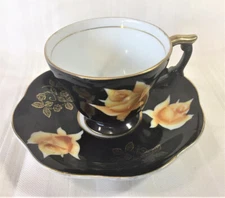 Vintage, Stafford, Hand Painted, Porcine, Cup & Saucer, Gold rim & saucer leaves