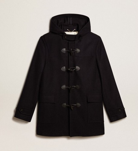 Golden Goose Dark blue wool duffle coat with hood and toggle fastening