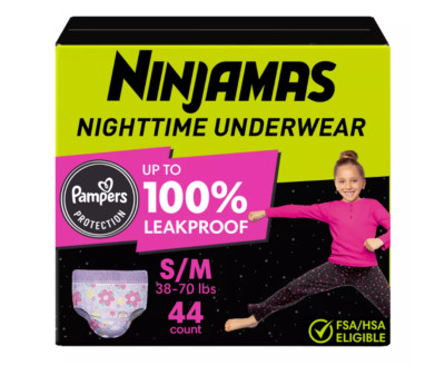 Pampers Ninjamas Nighttime Girls' Underwear S/M 38-70lbs, 44ct