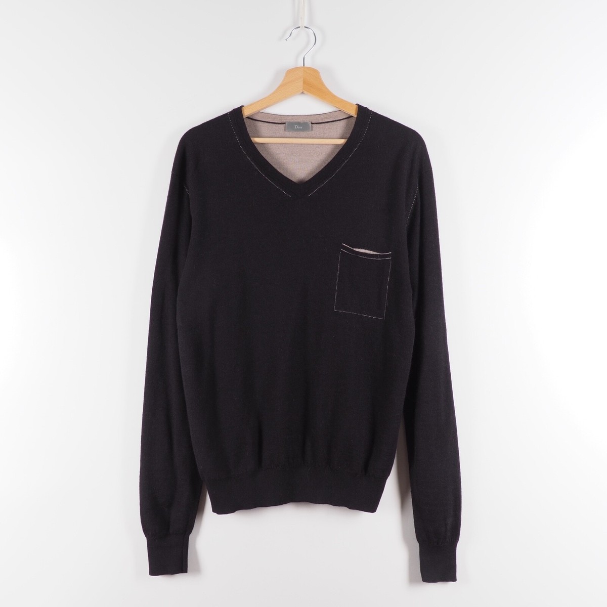 Authentic DIOR Homme Mens Black V-Neck Wool Silk Knit Sweater 