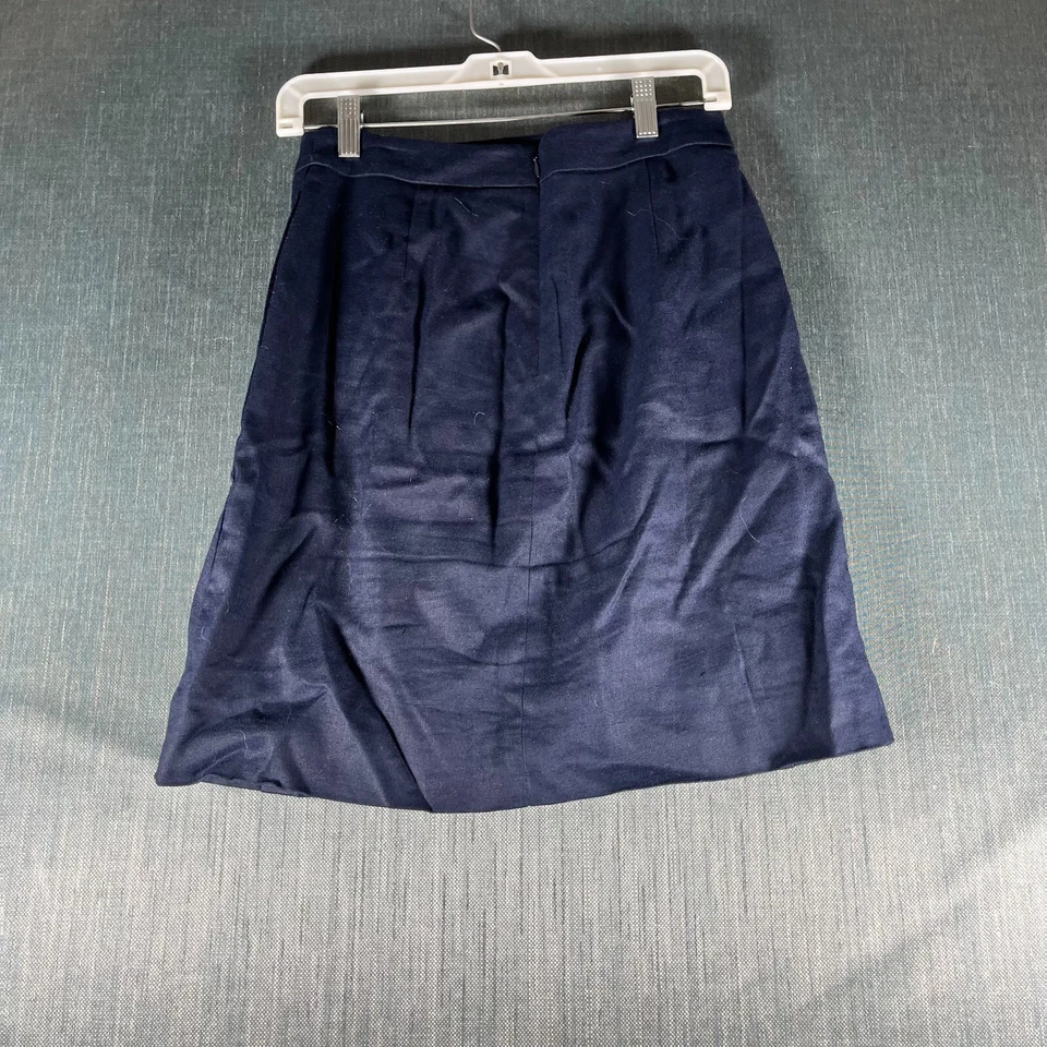 Saia J.Crew Feminina Linha A Tamanho 4P Azul Marinho Linho Plissado Frente Forrada Zíper Traseiro - Imagem 4 de 4