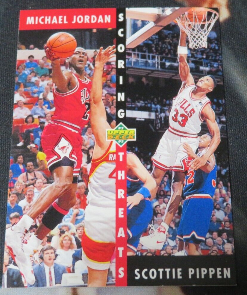 #5870 1992-93 UPPER DECK SCORING THREATS MICHAEL JORDAN PIPPEN #62