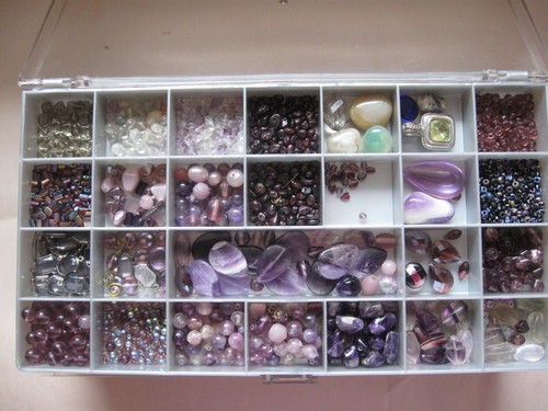 4 trays jewelry beads  of purple, pink, green, yellow, blue, white with trays