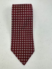 Polo Ralph Lauren 100% SILK Mens Tie Maroon Red White Geometric Made in USA #T09