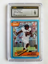 2018 PANINI CLASSICS TRIBUTES BLUE LAMAR JACKSON RC! 8/10! CSG 9! 1/1! JERSEY #!