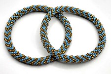Set of 2 Handmade Beaded Bracelet Nepal Glass Bead Stackable Crochet Bracelets