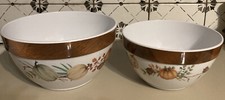 2 Pc Nesting Mixing Melamine Bowls Set- BROWN RIMS-Autumn Pumpkins EZ Grip Base