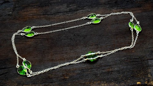 A+ Green Peridot Gemstone Handmade 925 Sterling Silver Jewelry Necklace Sz 36" - Picture 2 of 5