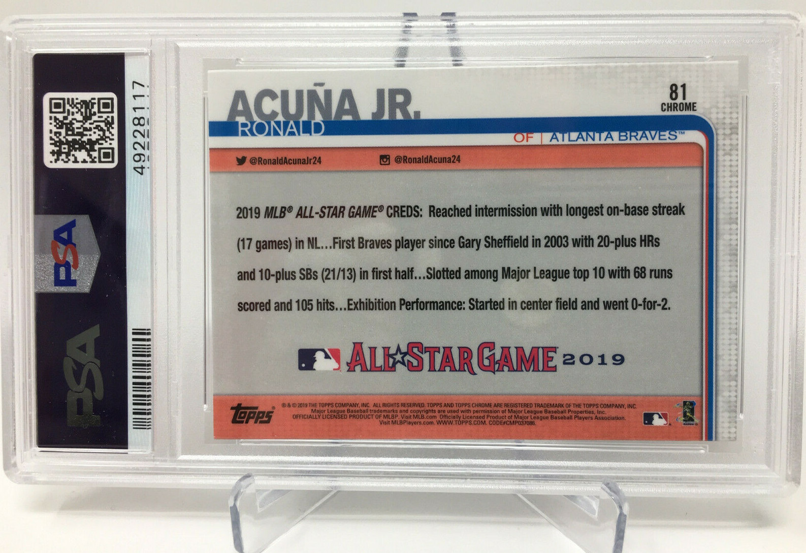 2019 Topps Chrome #81 Ronald Acuna Update PSA 10 view 4